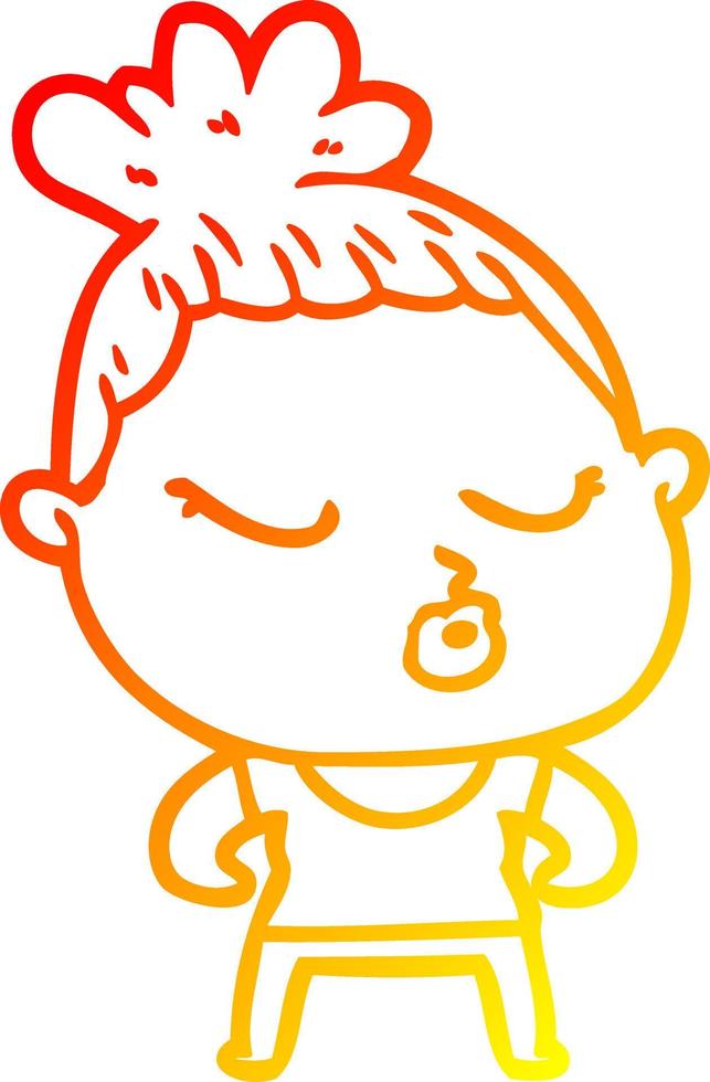 warm gradient line drawing cartoon calm woman vector