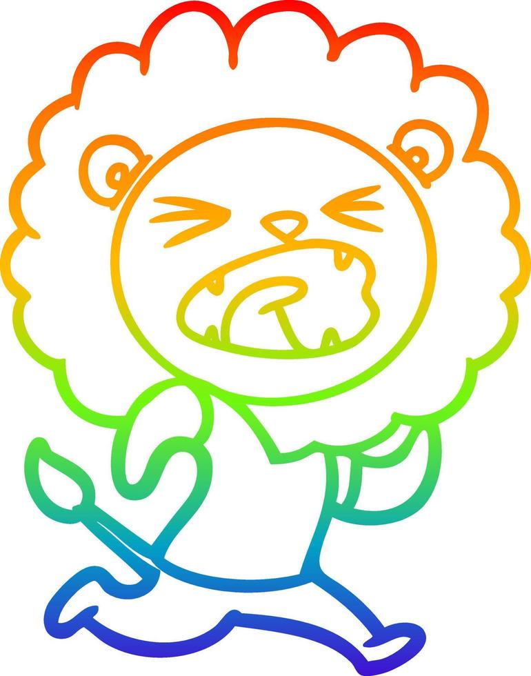 rainbow gradient line drawing cartoon lion running vector