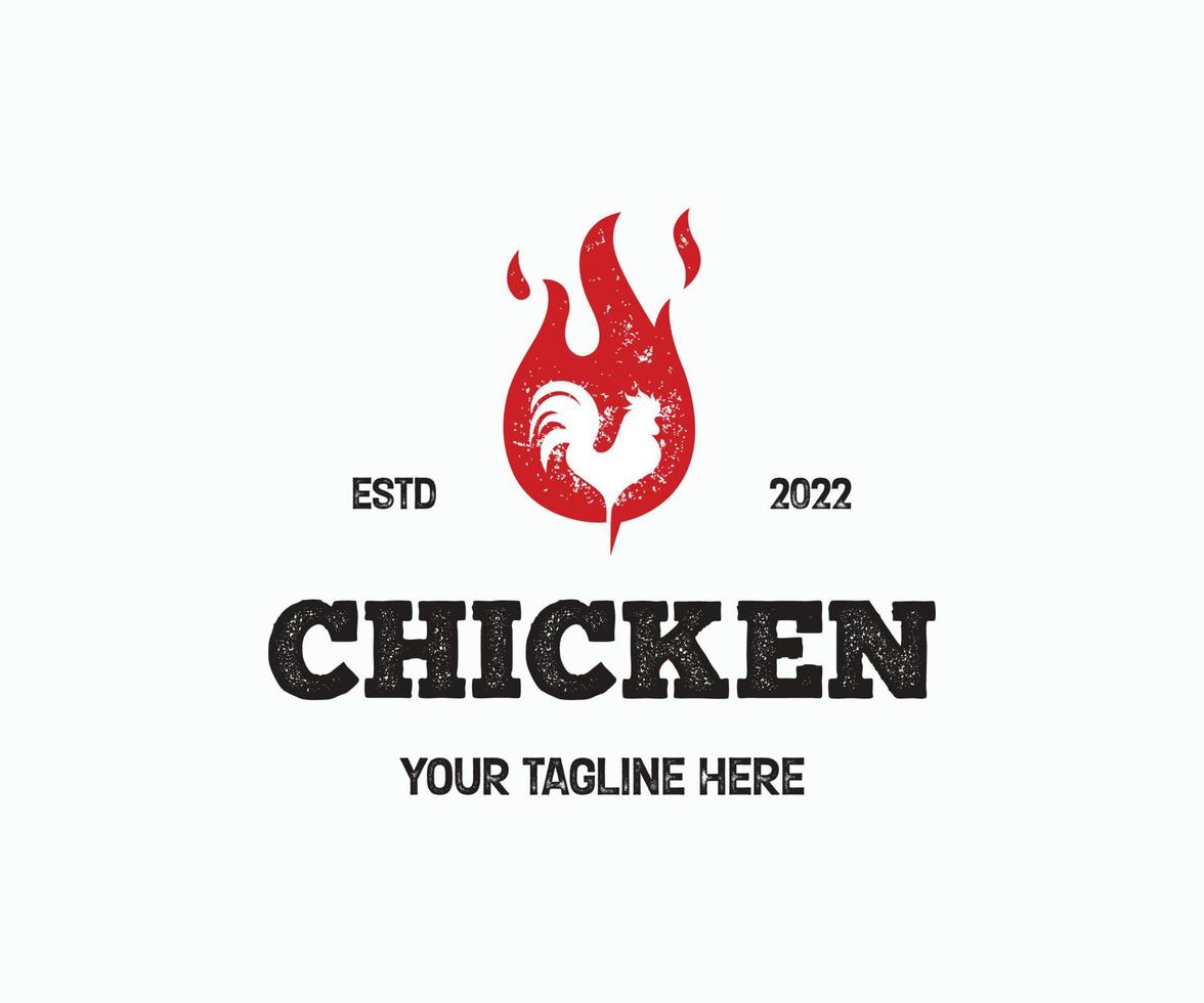 plantilla de logotipo de barbacoa de pollo. gallo con logo de fuego. plantilla de diseño de logotipo de pollo. vector