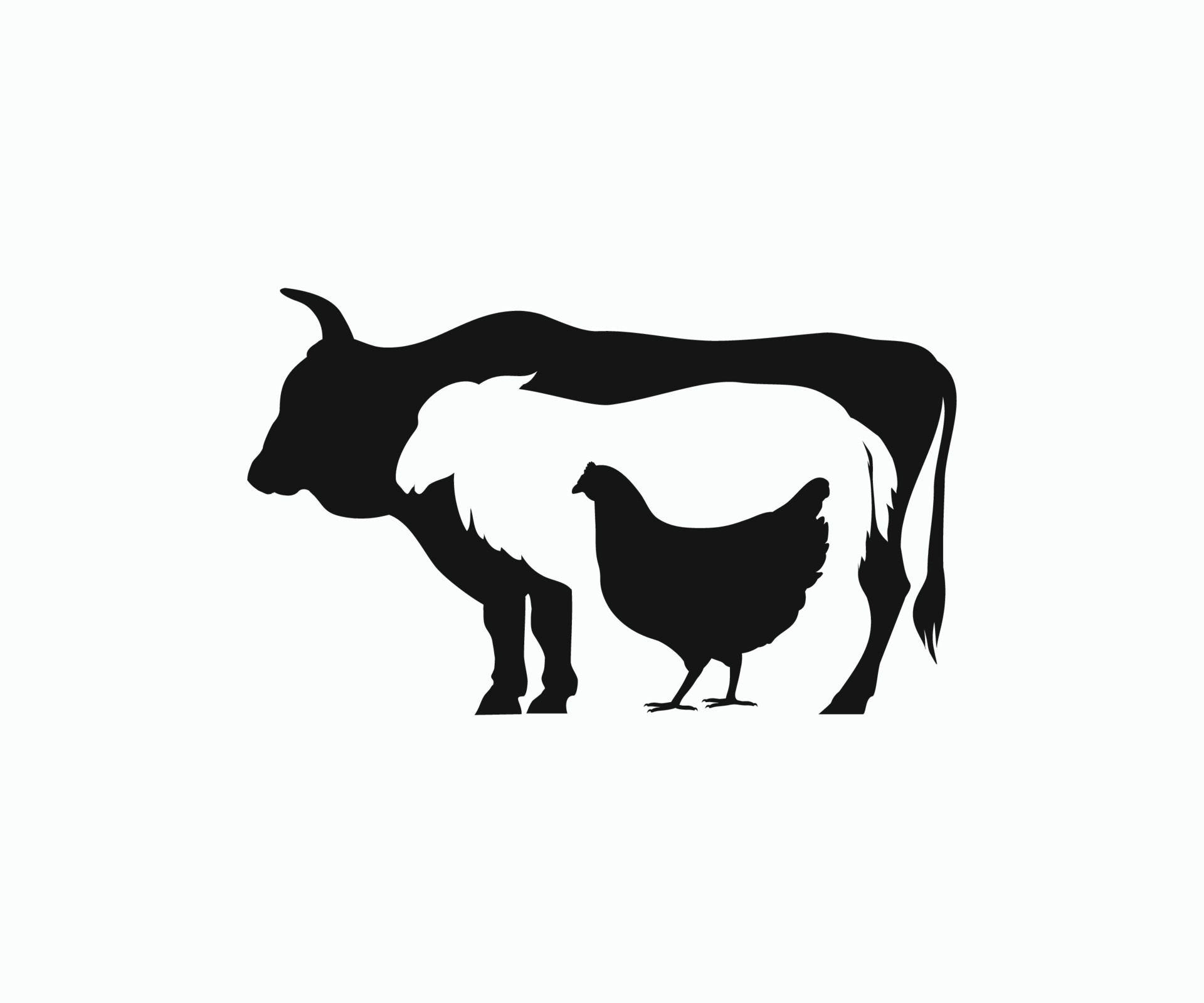 Cow, Lamb, Chicken Vector. Animal stencil, Farm animals. Stacked Cow