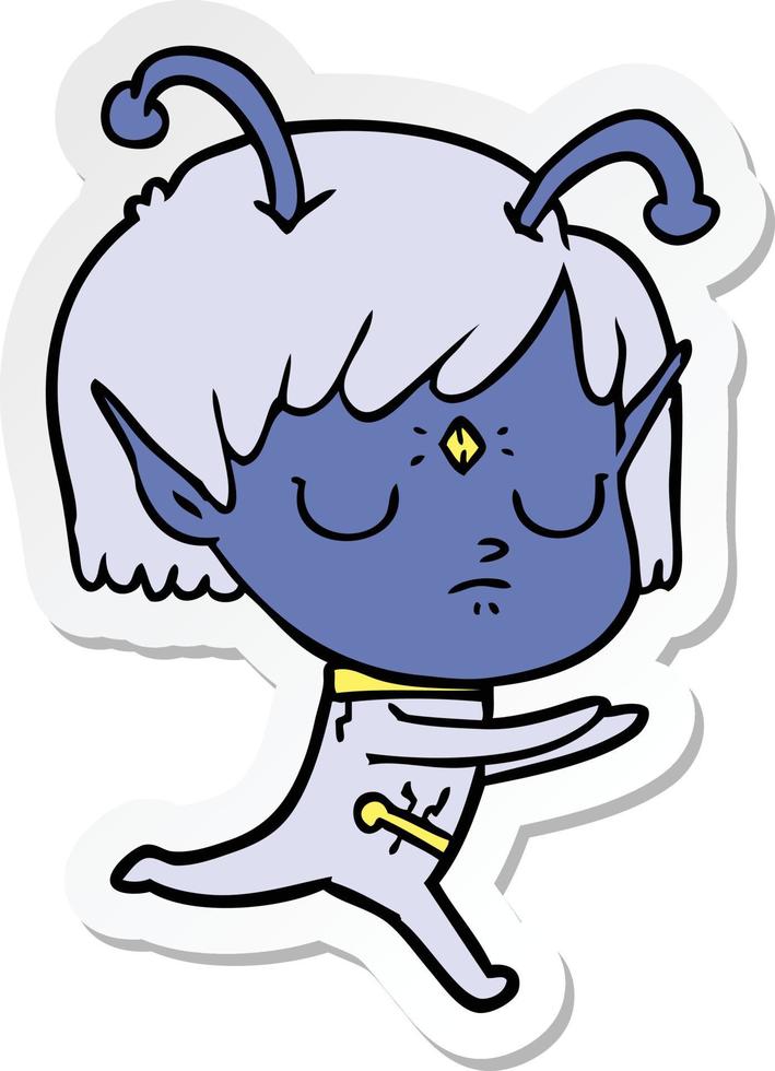 sticker of a cartoon alien girl vector