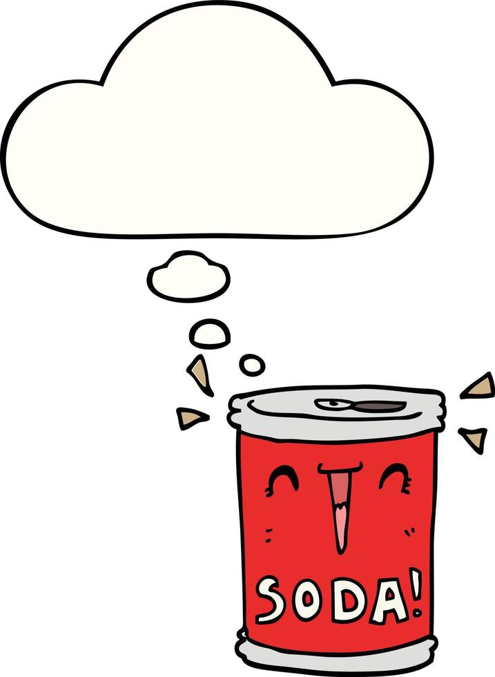 cartoon soda can and thought bubble vector