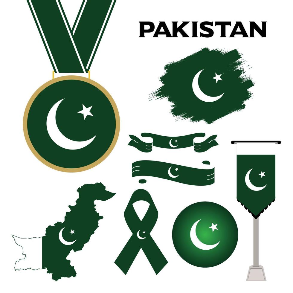 Elements Collection With The Flag of Pakistan Design Template vector