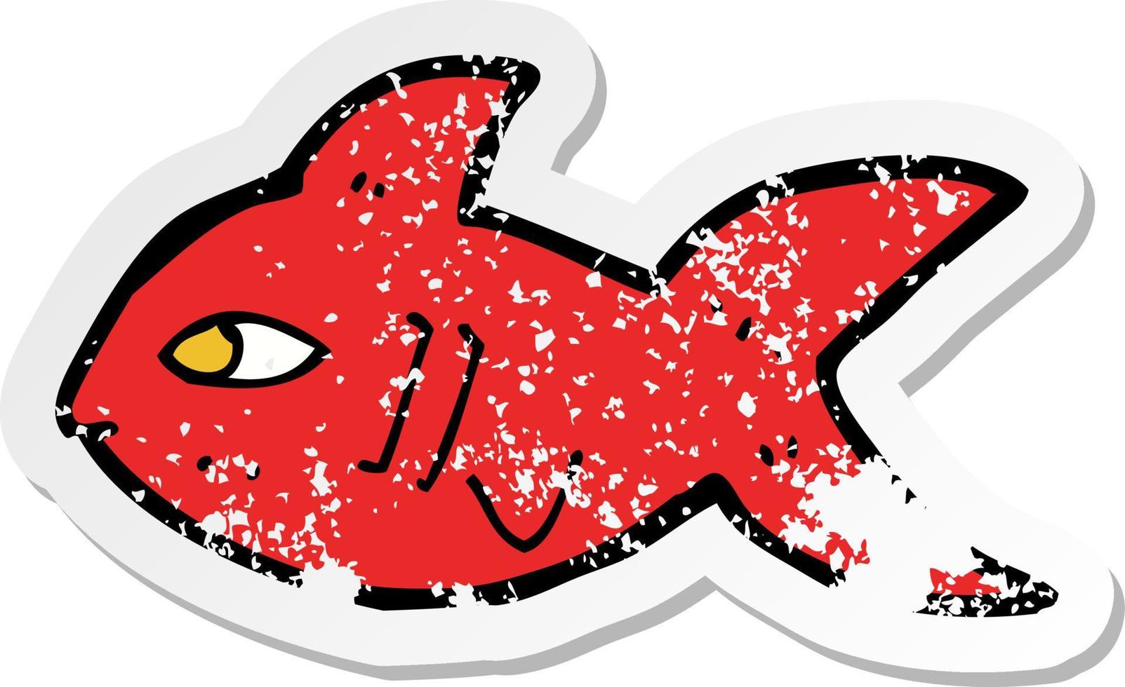 retro distressed sticker of a cartoon fish vector