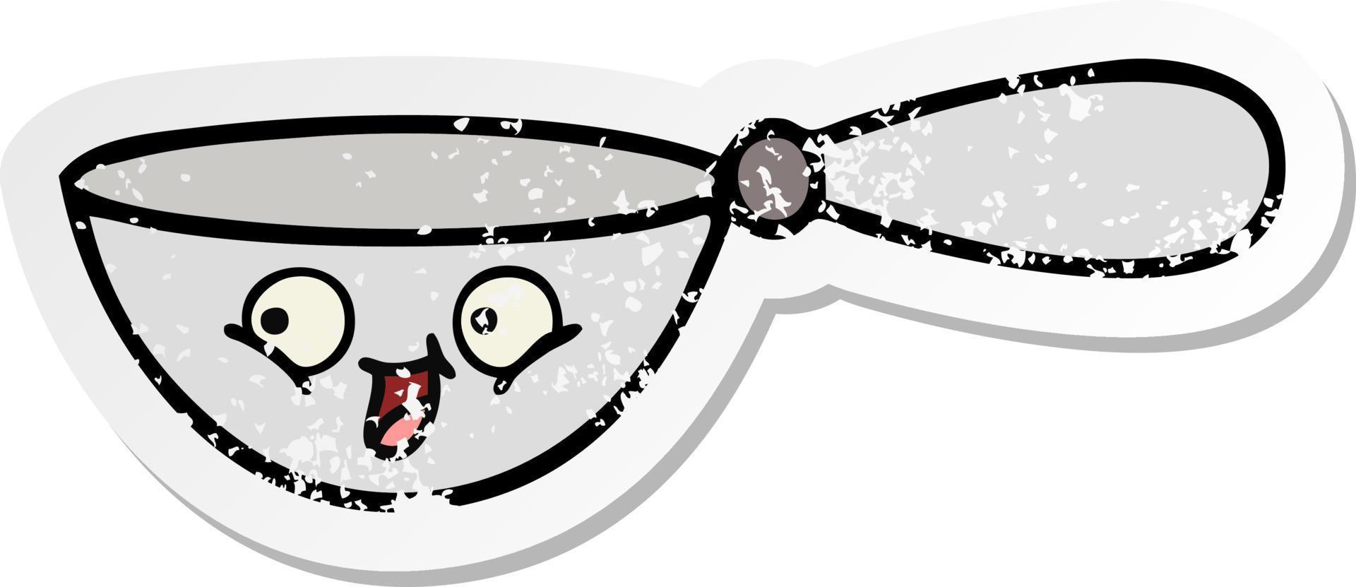 distressed sticker of a cute cartoon measuring spoon vector