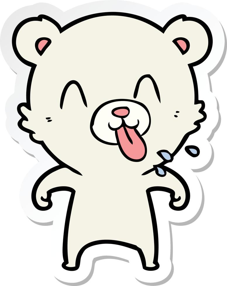 sticker of a rude cartoon polar bear sticking out tongue vector