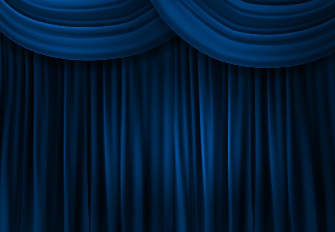 Blue Curtain Closes on Stage Background. Vector Illustration