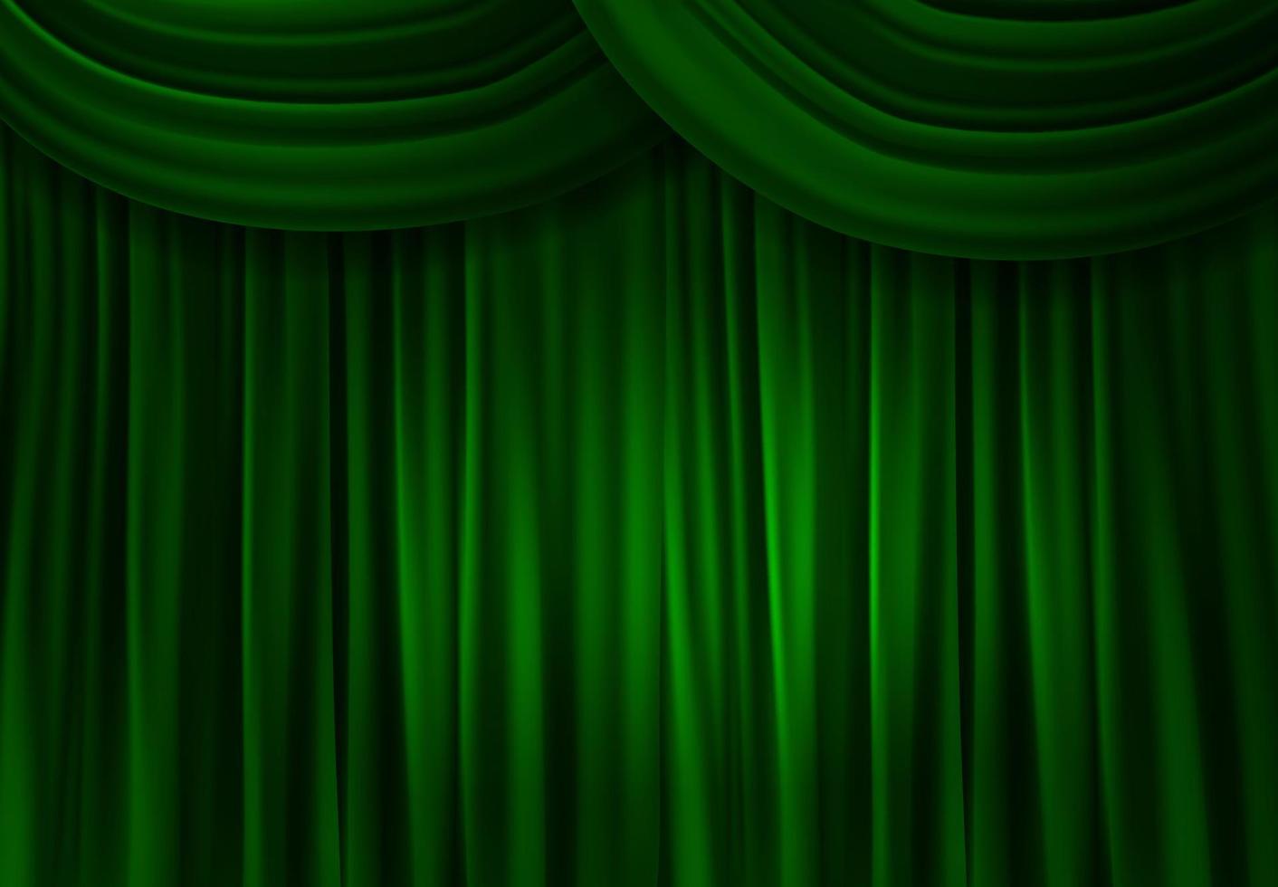 Green Curtain Closes on Stage Background. vector Illustration.