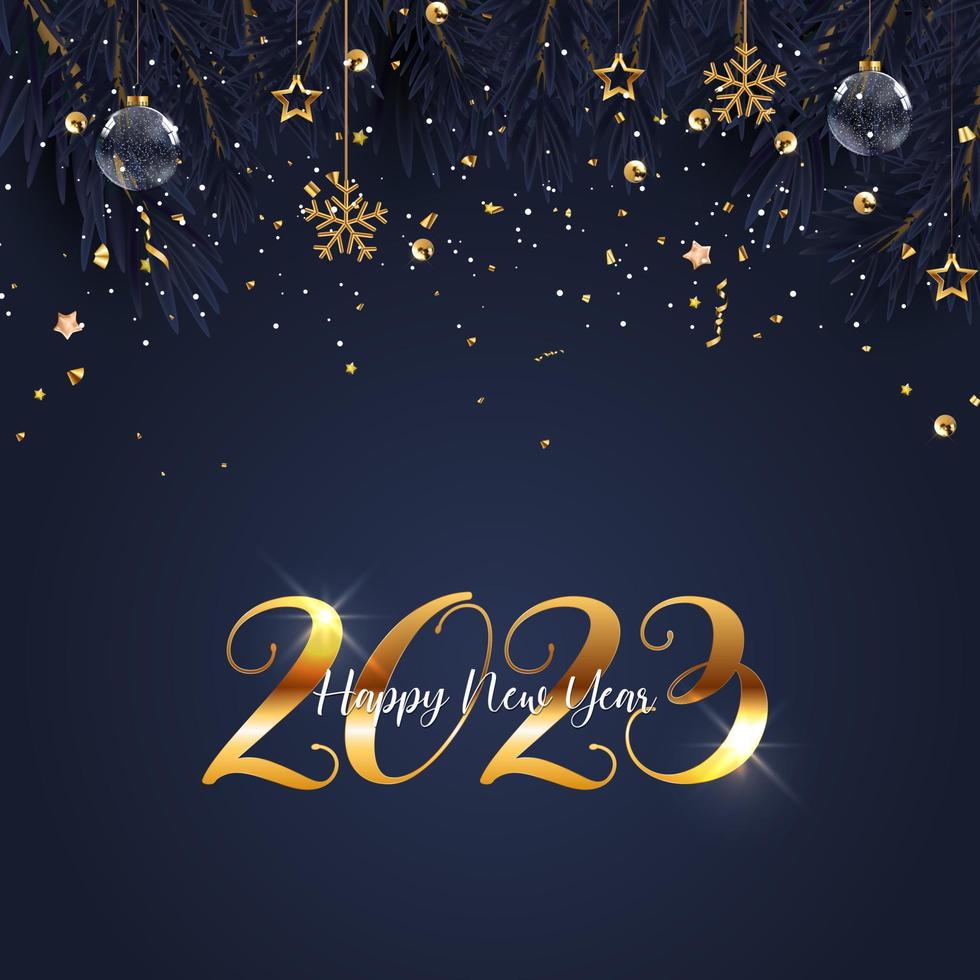 golden 2023 feliz año nuevo tarjeta liberadora. ilustración vectorial vector