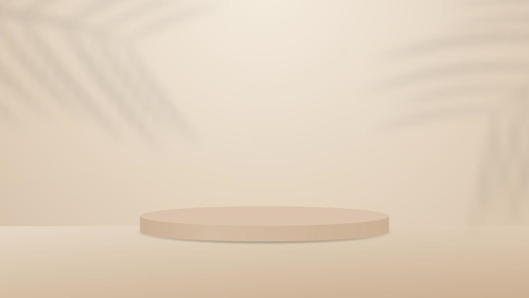 blank brown podium for product display. cosmetic advertising stand on lighting background with leaves shadow vector