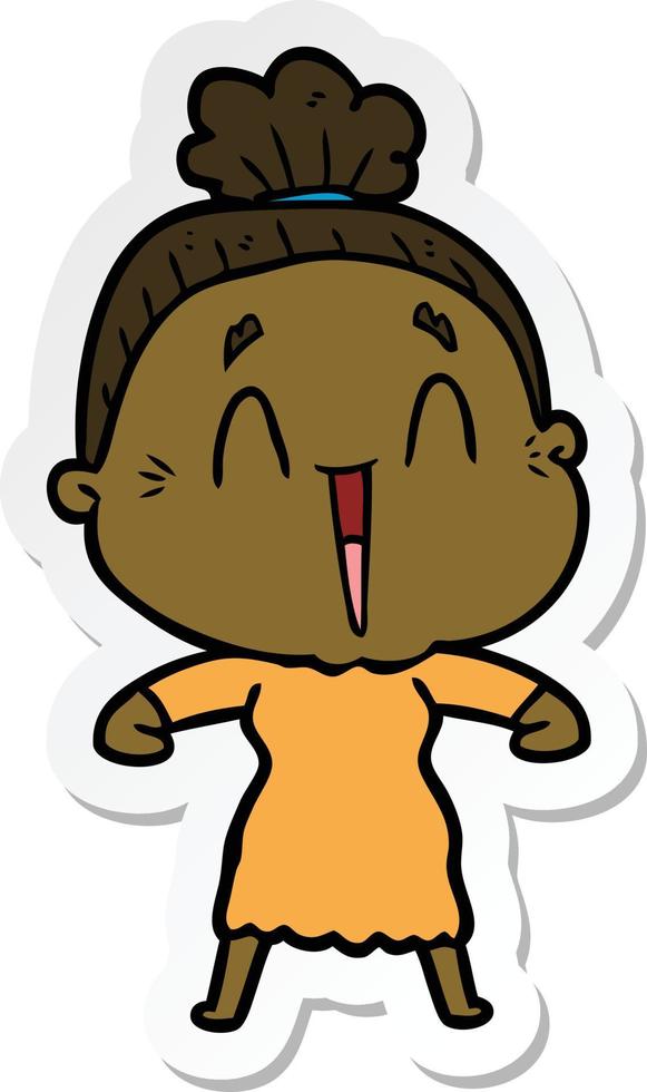 sticker of a cartoon happy old lady vector