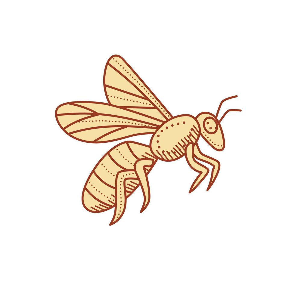 línea mono abeja voladora vector