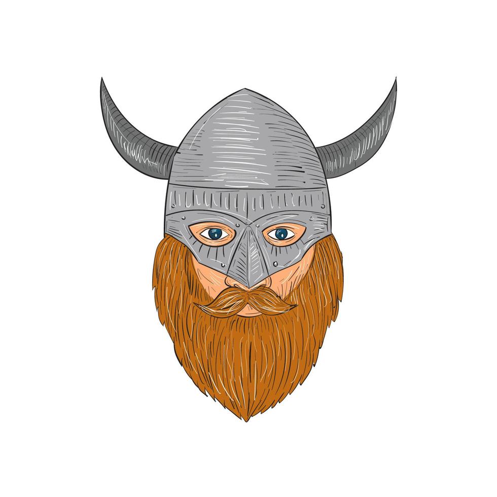 dibujo de cabeza de guerrero vikingo vector