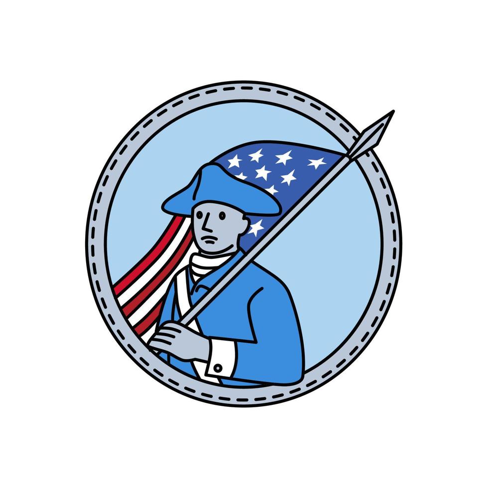 American Revolutionary Soldier Flag Circle Mono Line vector