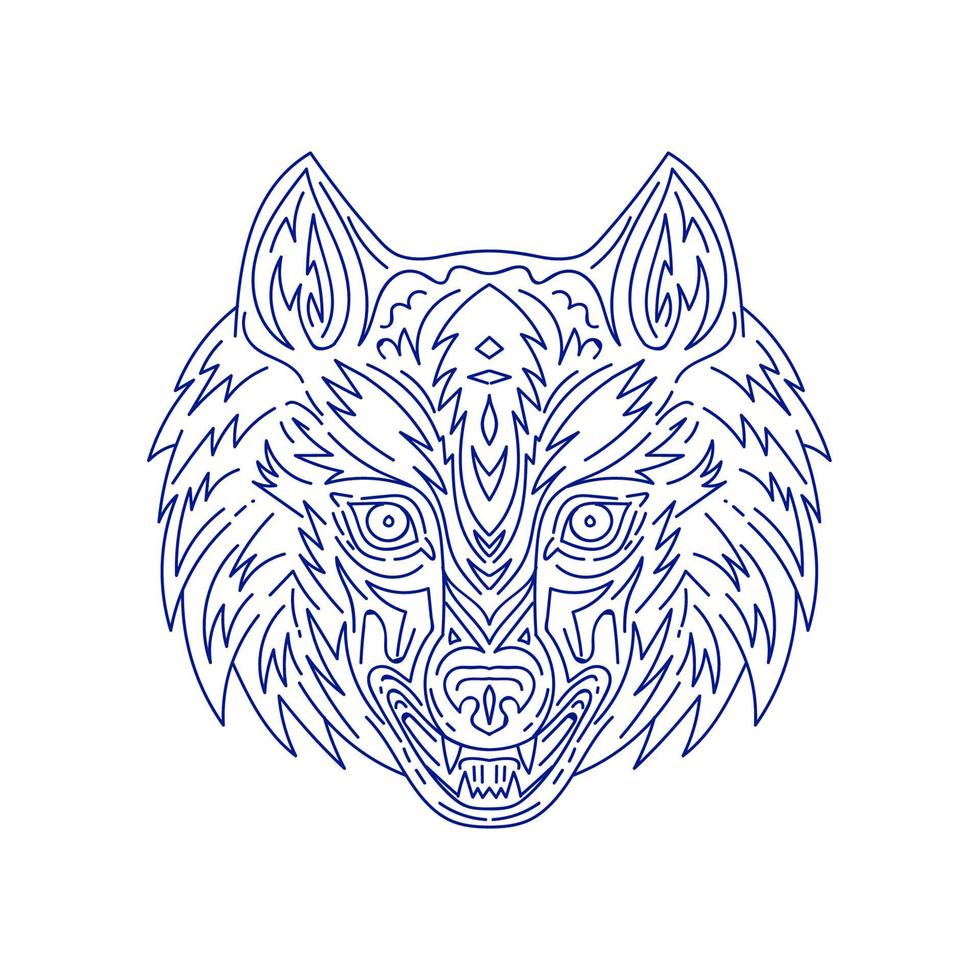 Grey Wolf Head Mono LIne vector