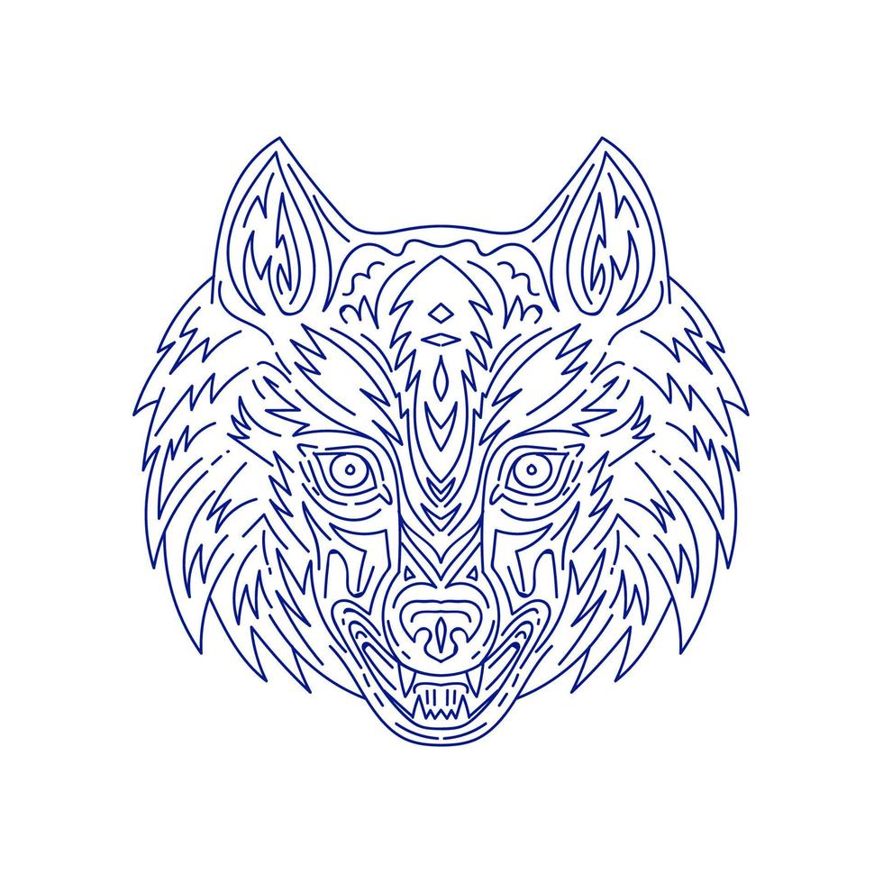 Grey Wolf Head Mono LIne vector