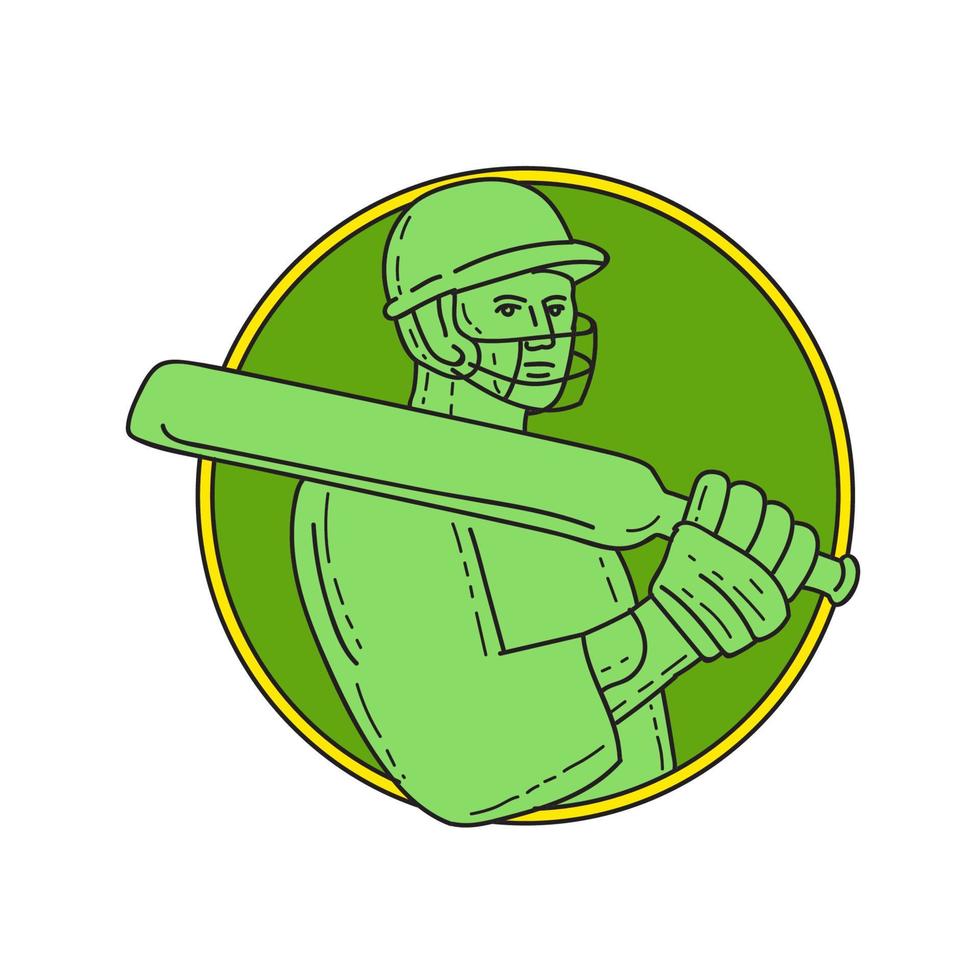 jugador de cricket bateador círculo línea mono vector