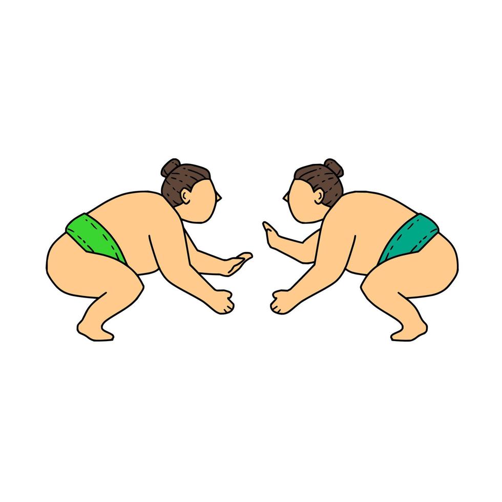 Rikishi Sumo Wrestler Face Off Mono Line vector