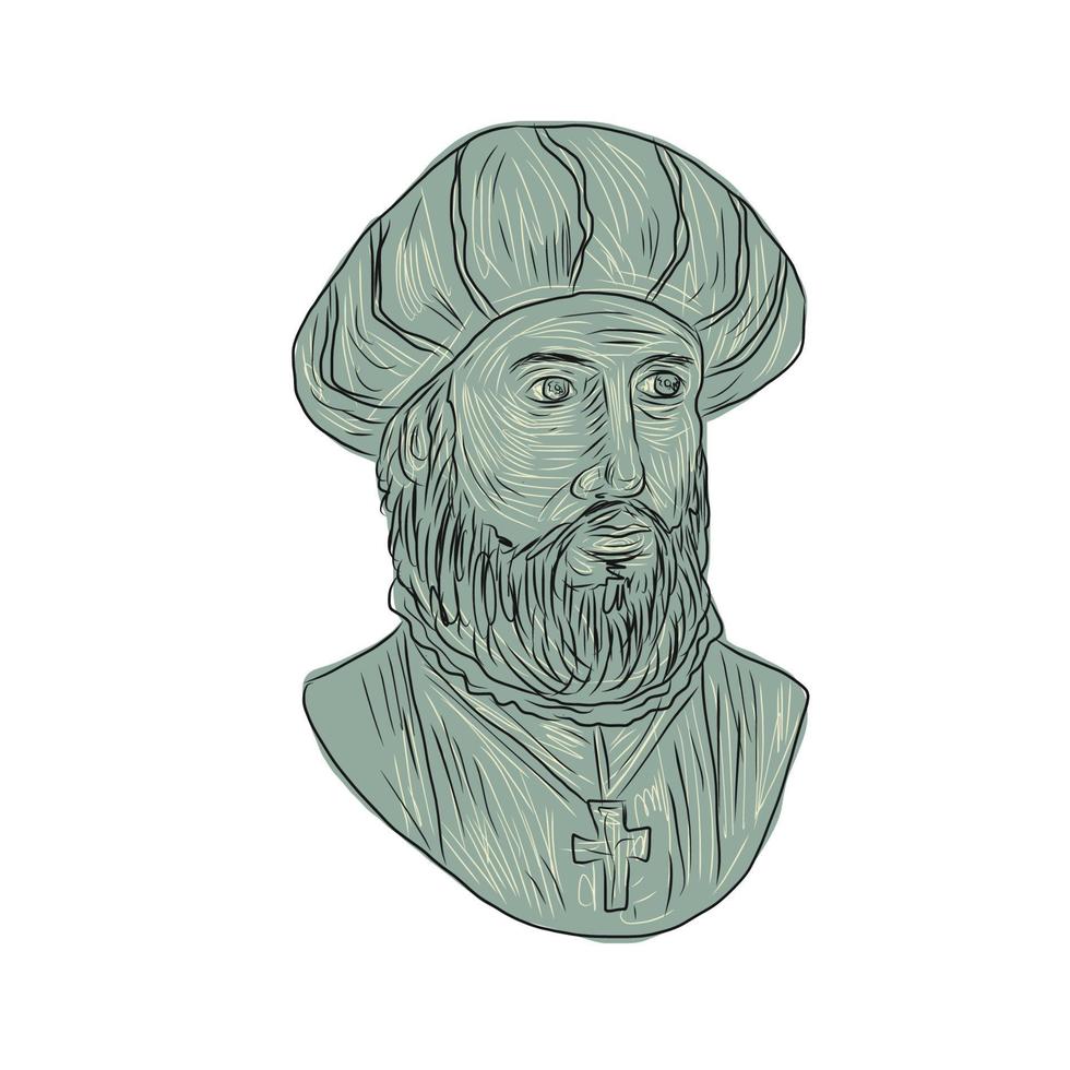 dibujo del busto del explorador vasco da gama vector