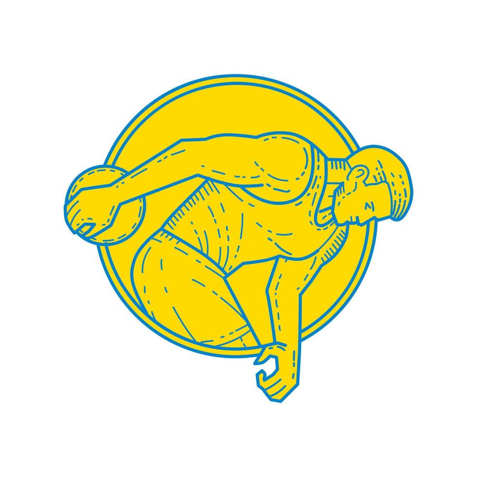 Discus Throw Athlete Side Circle Mono Line vector