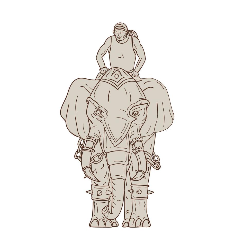 dibujo de jinete mahout de elefante de guerra vector