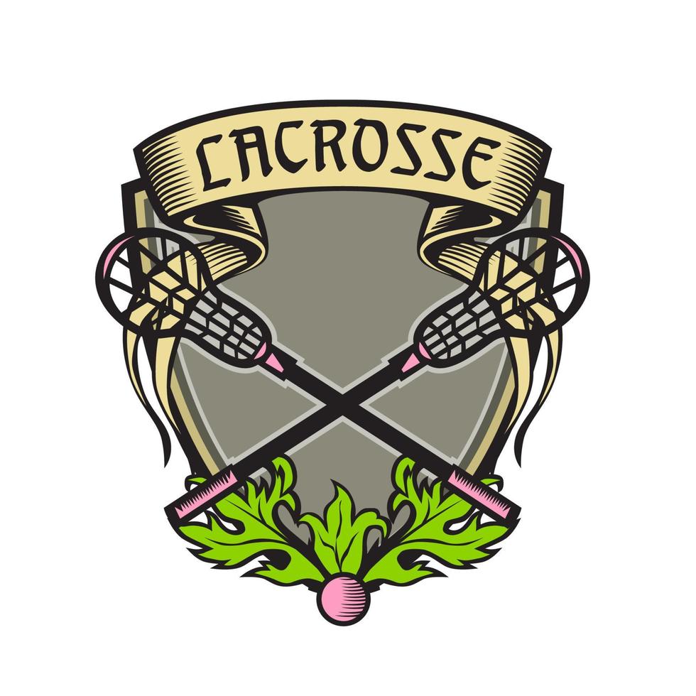 Crossed Lacrosse Stick Coat of Arms Crest Woodcut vector