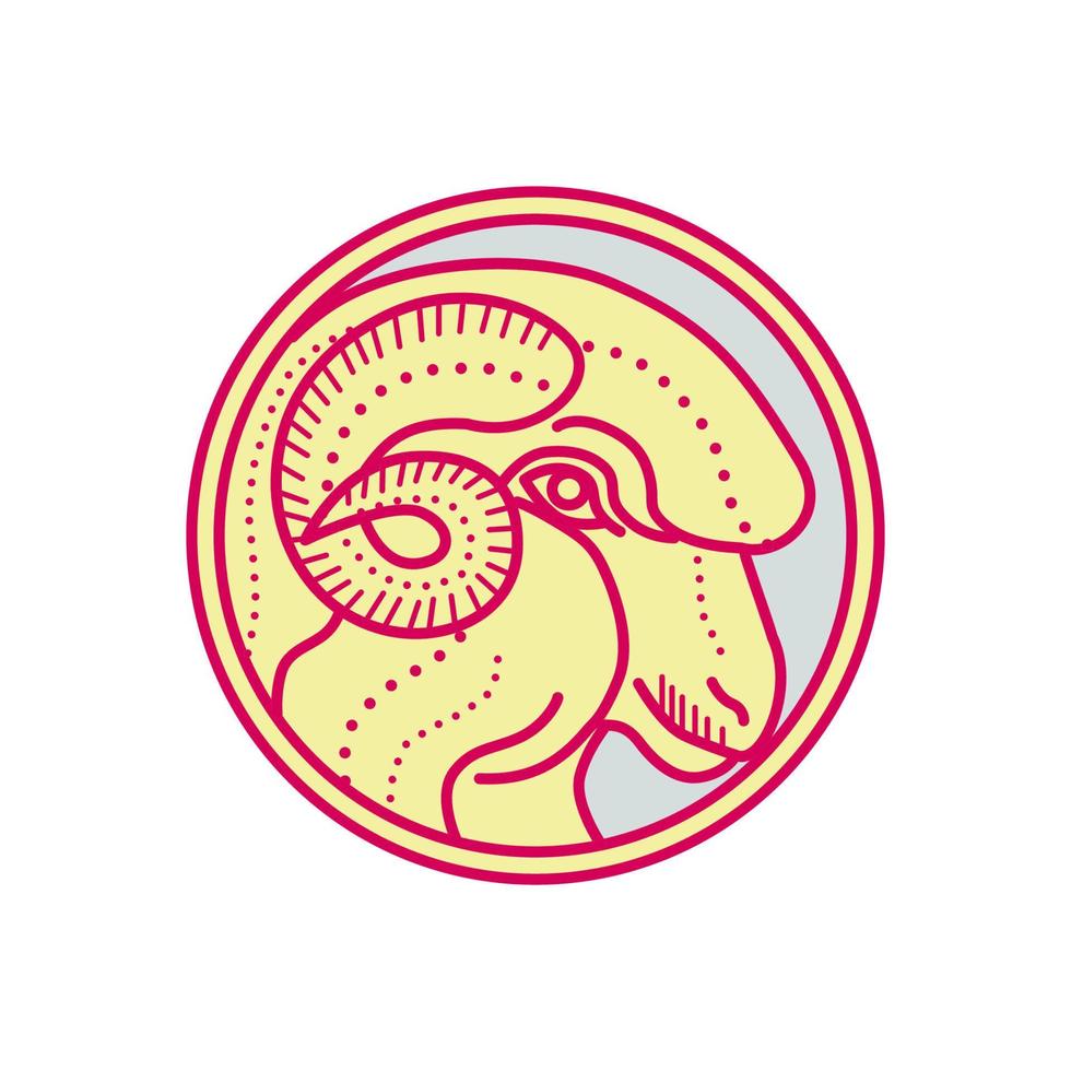 Merino Ram Sheep Head Circle Mono Line vector