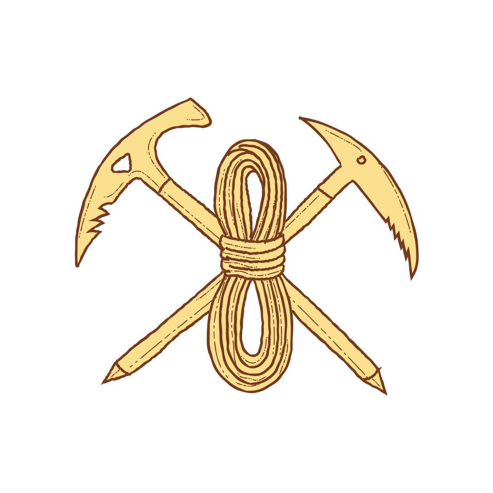 Mountain Climbing Pick Axe Rope Crossed Drawing vector