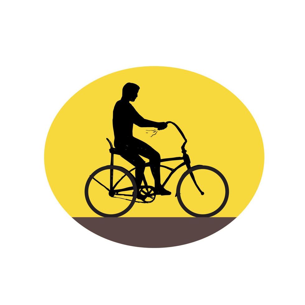 hombre equitación fácil jinete bicicleta silueta oval retro vector