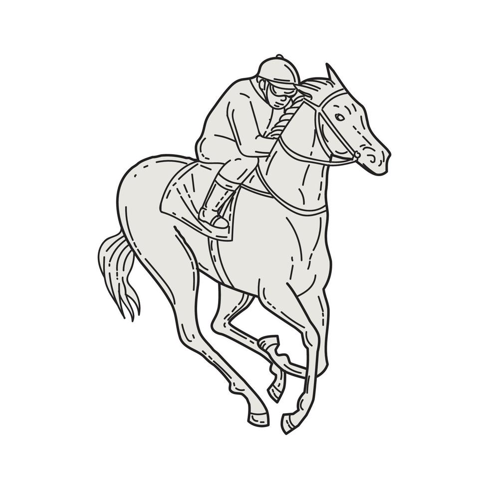 Jockey Riding Thoroughbred Horse Mono Line vector