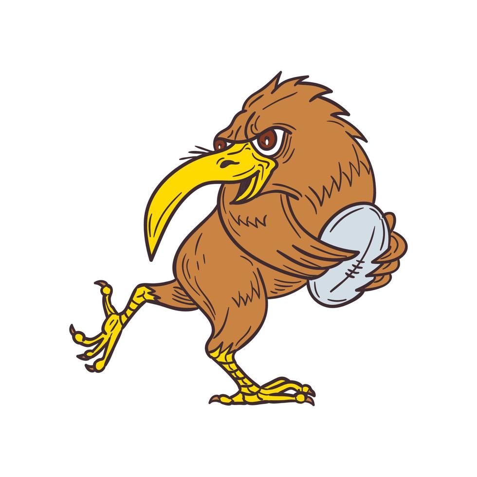 Kiwi Bird Running Rugby Ball Drawing vector