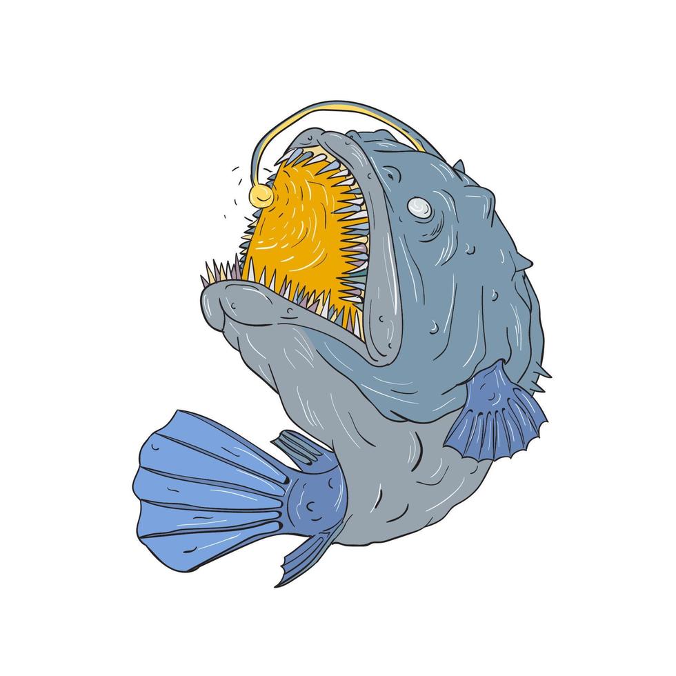 Anglerfish Swooping up Lure Drawing vector