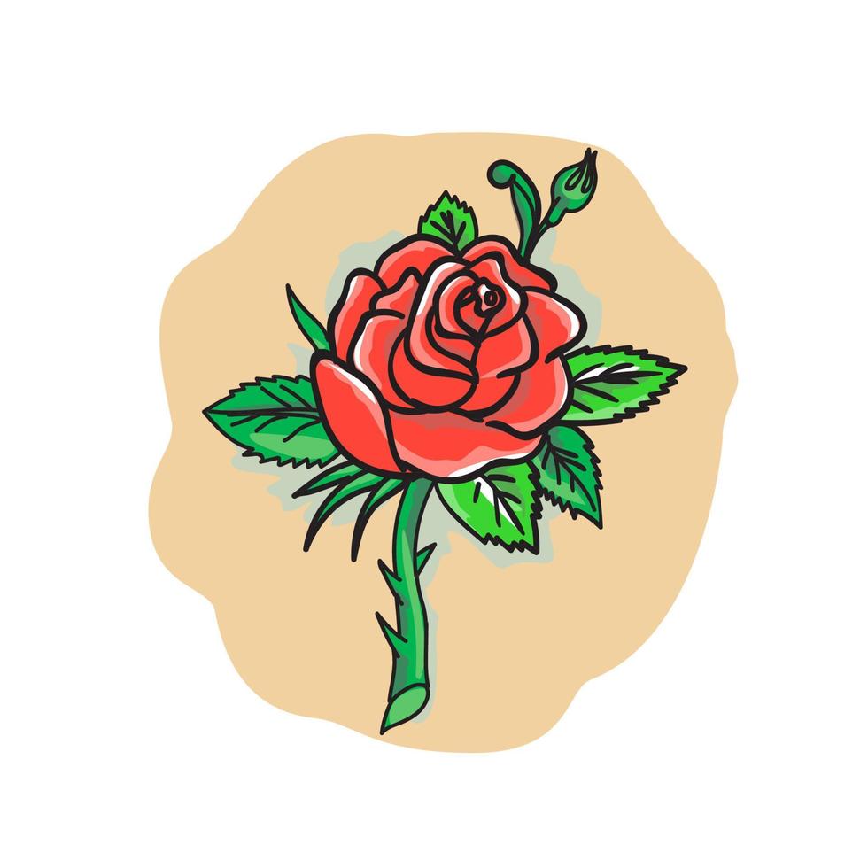 rosa flor capullo hojas espina tatuaje vector