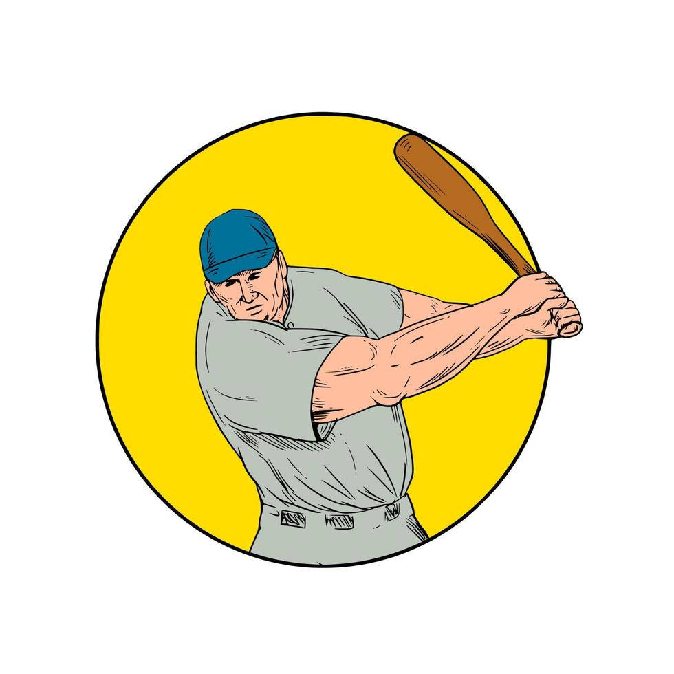 Baseball Player Swinging Bat Drawing vector