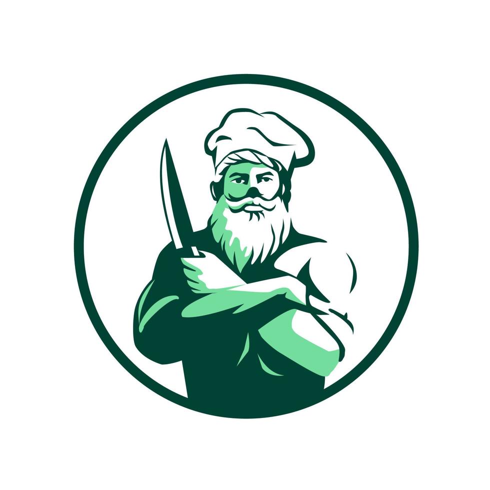 Bearded Chef Arms Crossed Knife Circle Retro vector