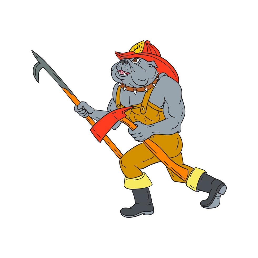 Bulldog Firefighter Pike Pole Fire Axe Drawing vector