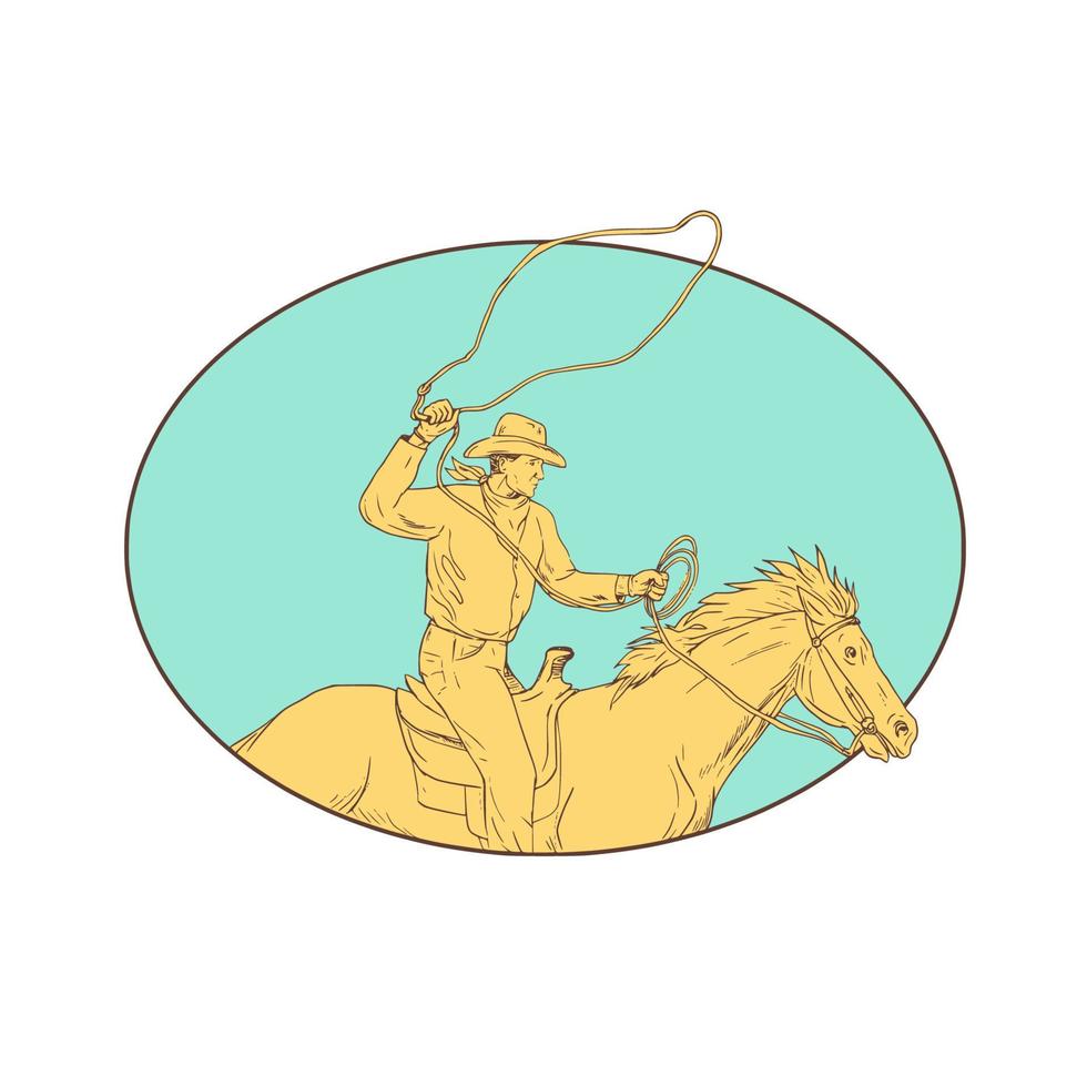 Rodeo Cowboy Lasso Horse Circle Drawing vector