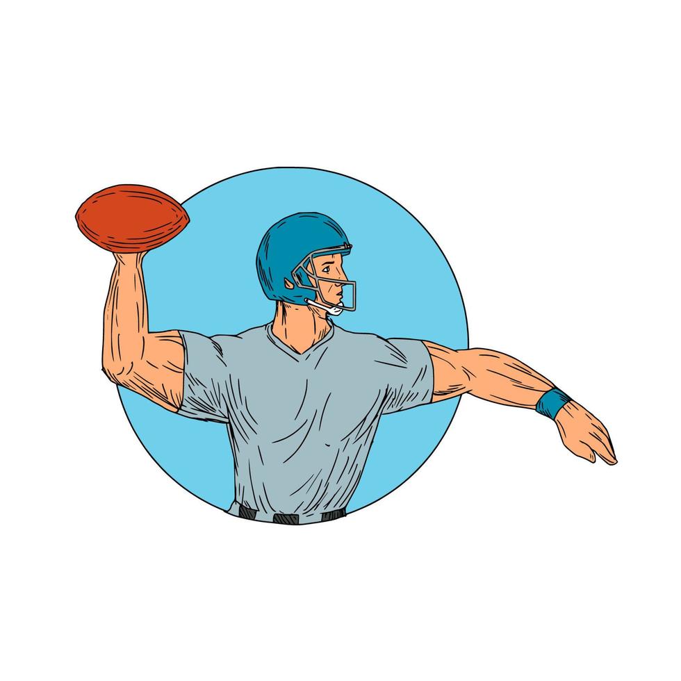 mariscal de campo qb lanzando bola movimiento círculo dibujo vector