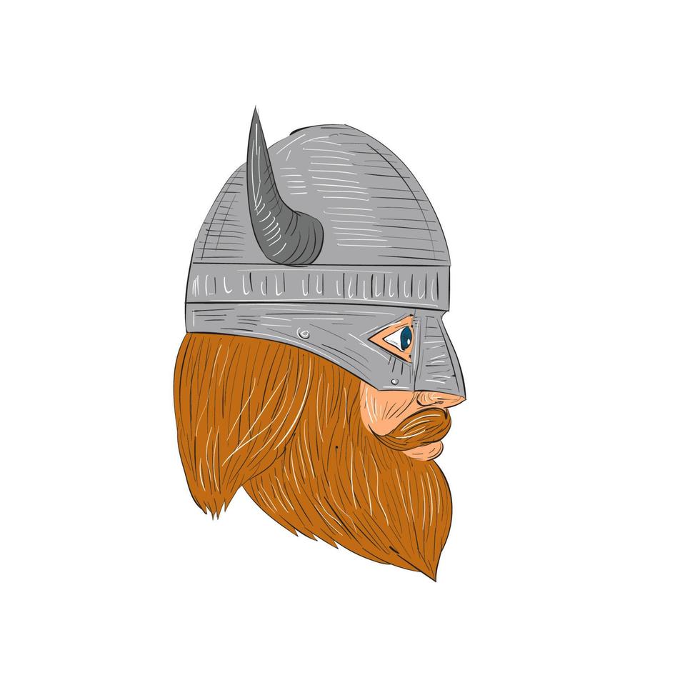 dibujo de la vista lateral derecha de la cabeza del guerrero vikingo vector