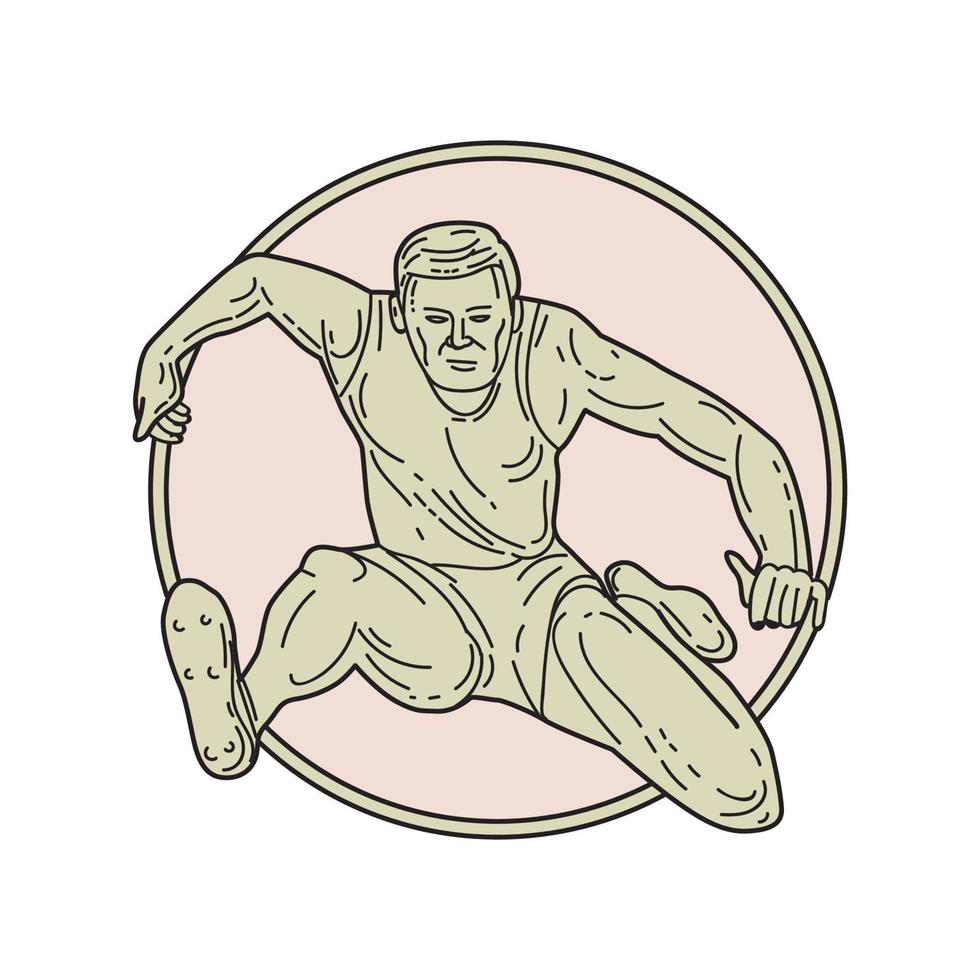 Track and Field Athlete Hurdle Circle Mono Line vector