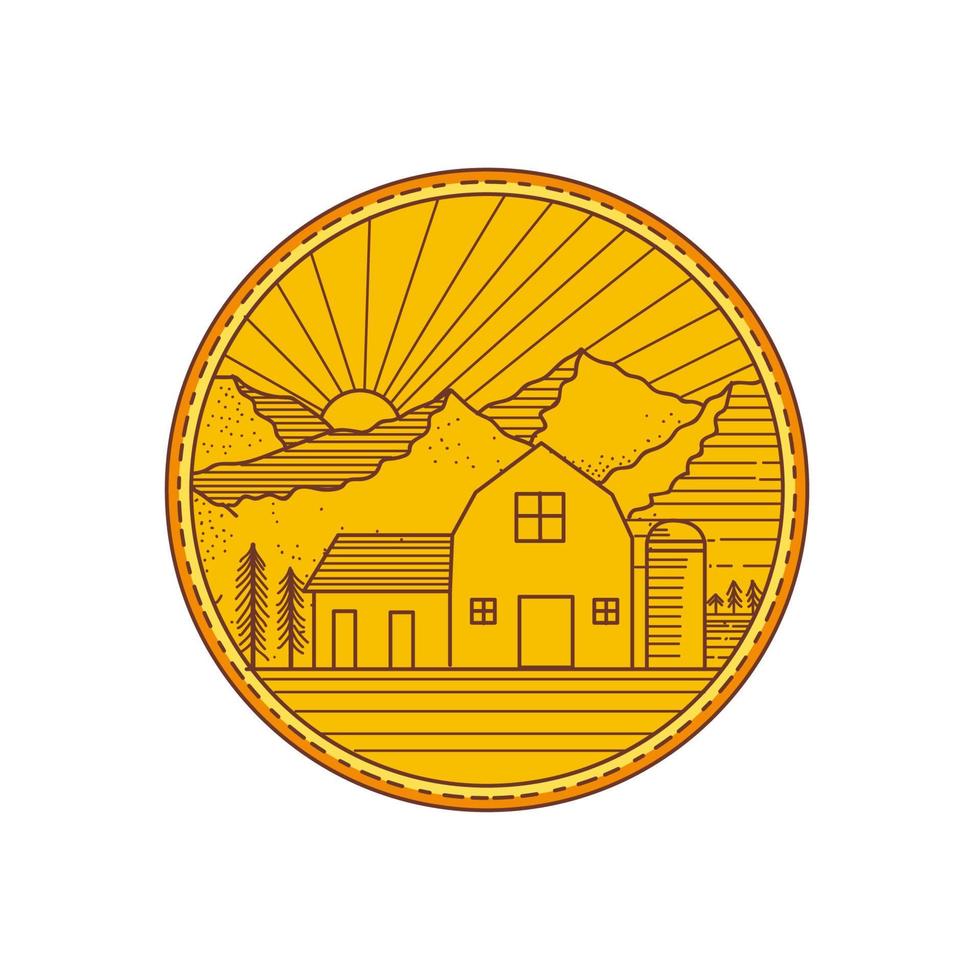 American Farm Barn House Mountain Circle Mono Line vector