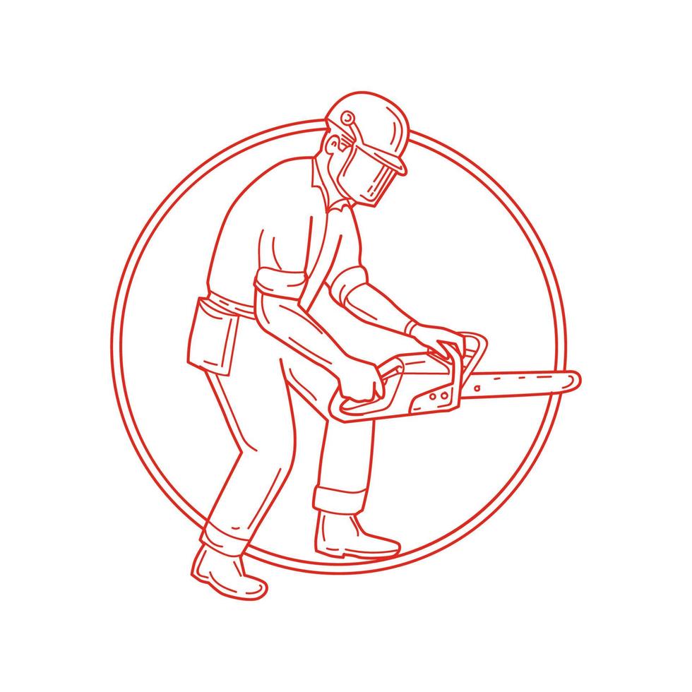 Lumberjack Arborist Chainsaw Circle Mono Line vector