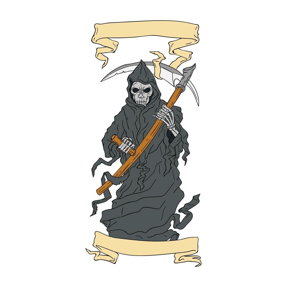 Grim Reaper Scythe Scroll Drawing vector