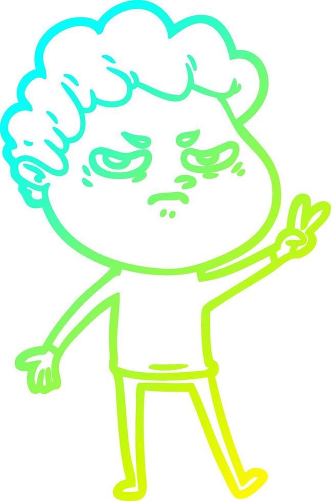 cold gradient line drawing cartoon angry man vector