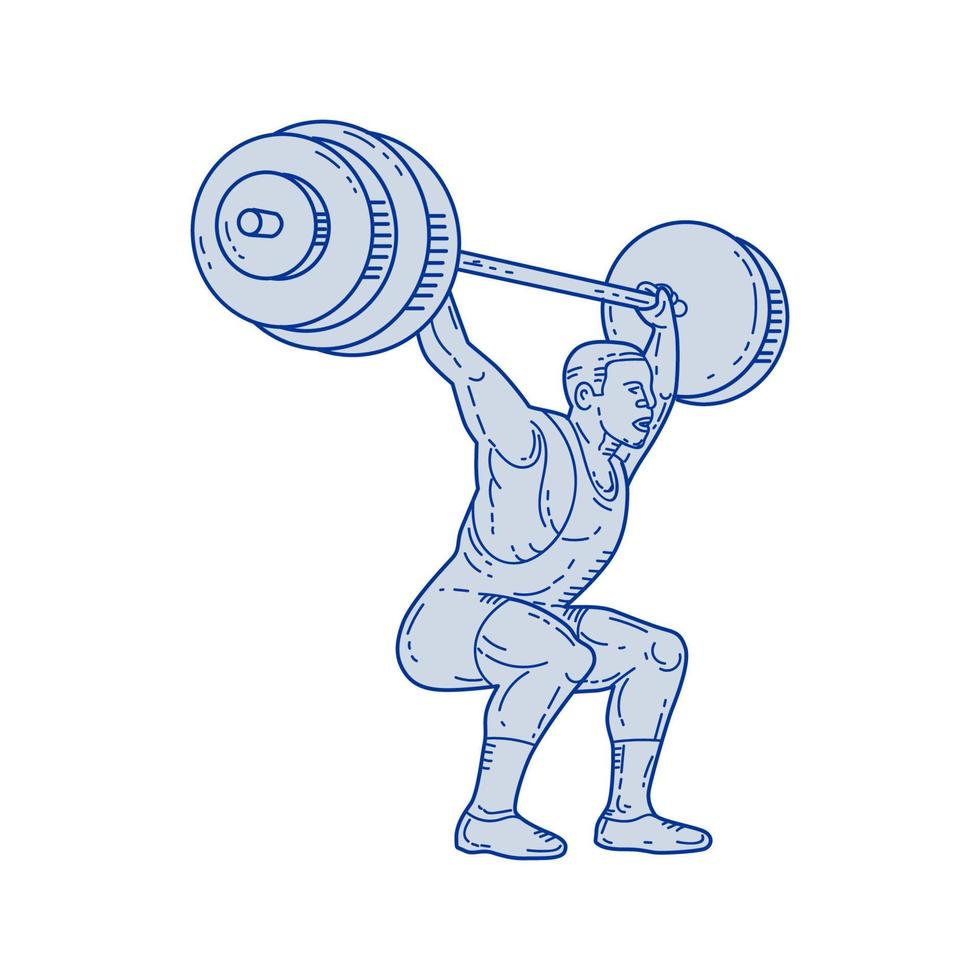 Weightlifter Lifting Barbell Mono Line vector