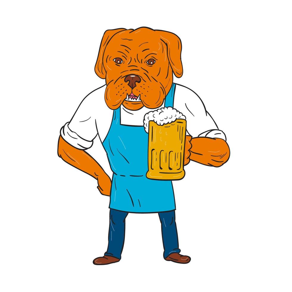 dibujos animados de la mascota de la taza del cervecero del perro de burdeos vector