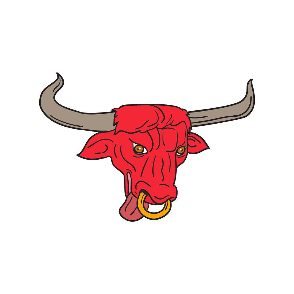 dibujo de toro rojo de cuernos largos de texas vector
