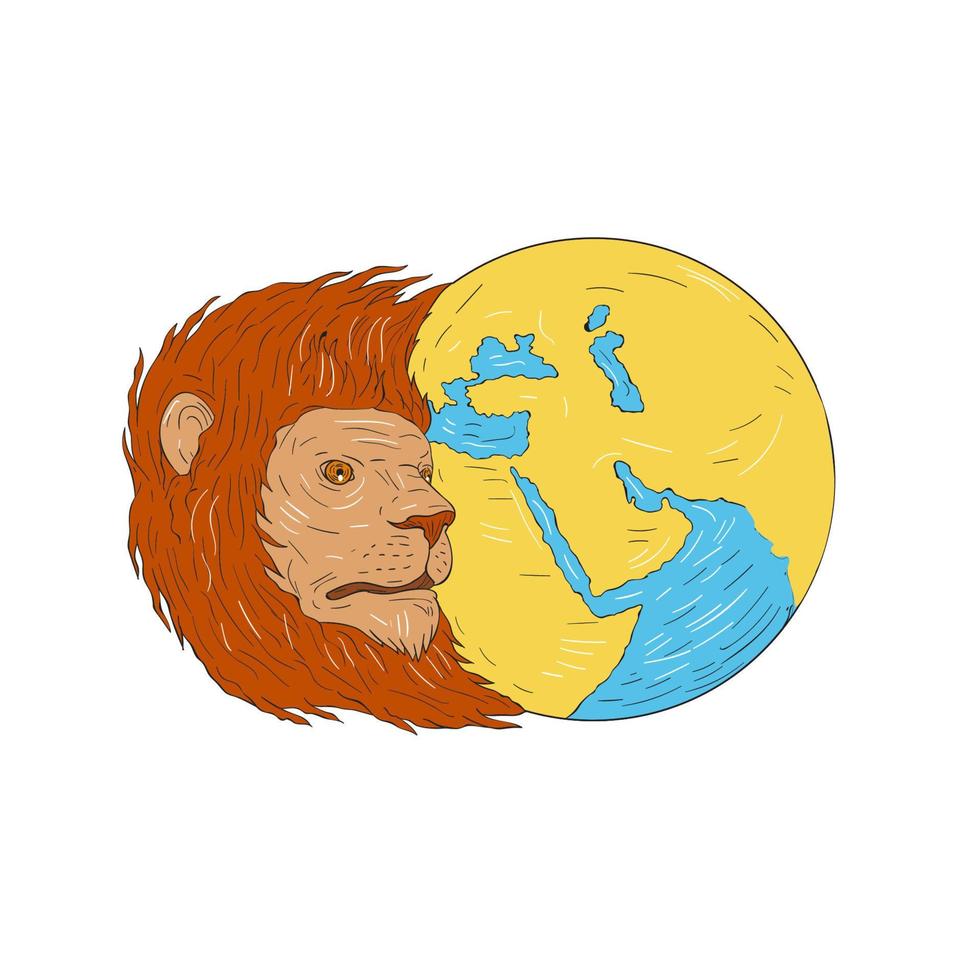 Lion Head Middle East Asia Map Globe Drawing vector