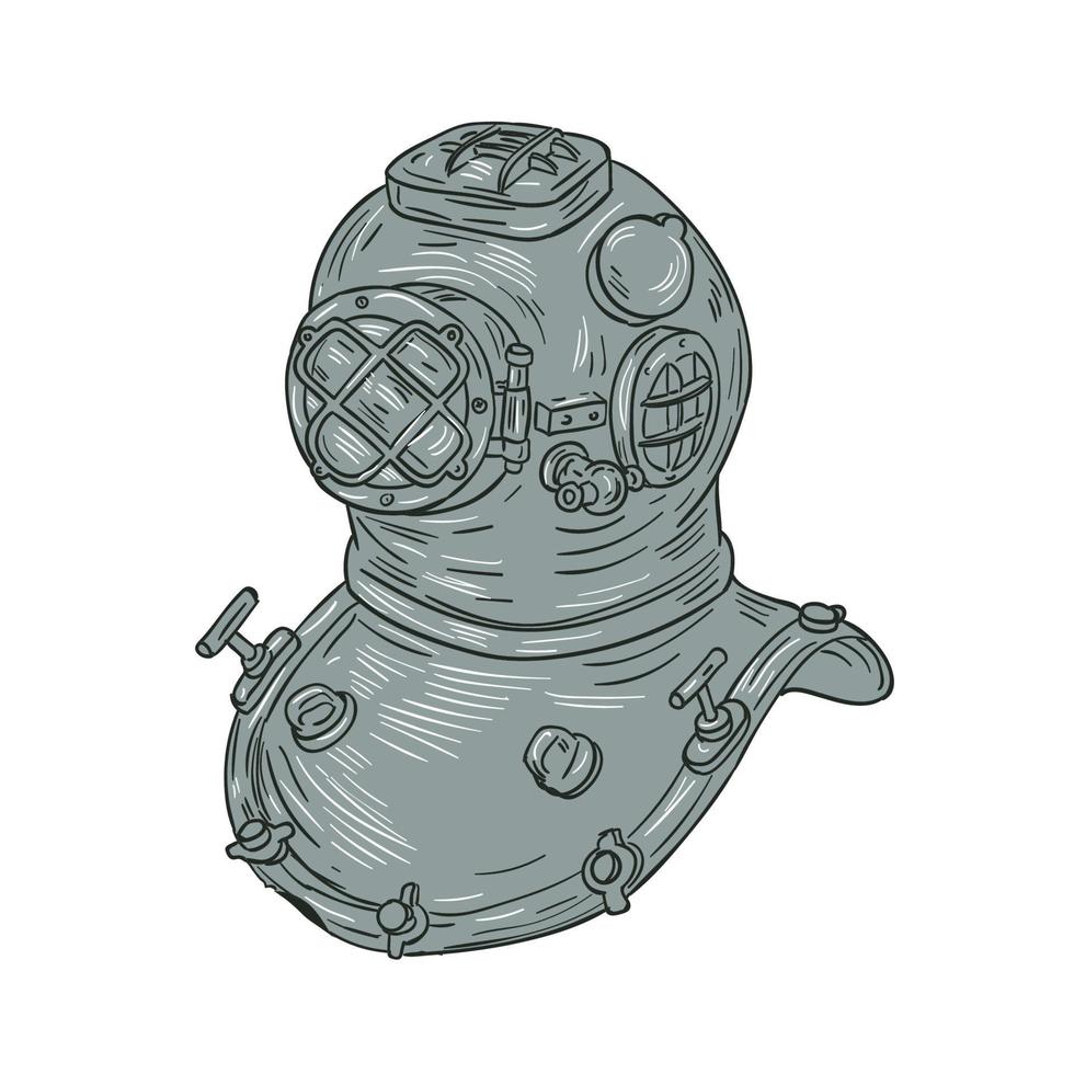 dibujo de casco de buceo de la vieja escuela vector