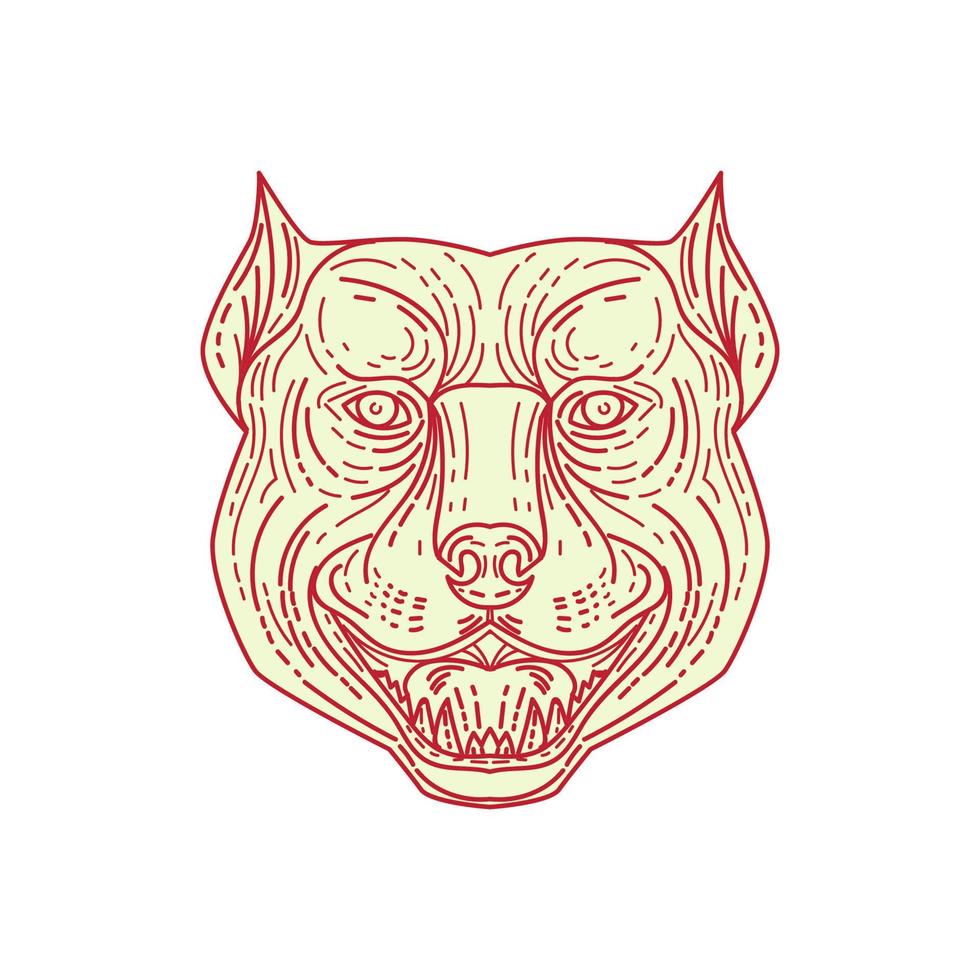 Pitbull Dog Mongrel Head Mono Line vector